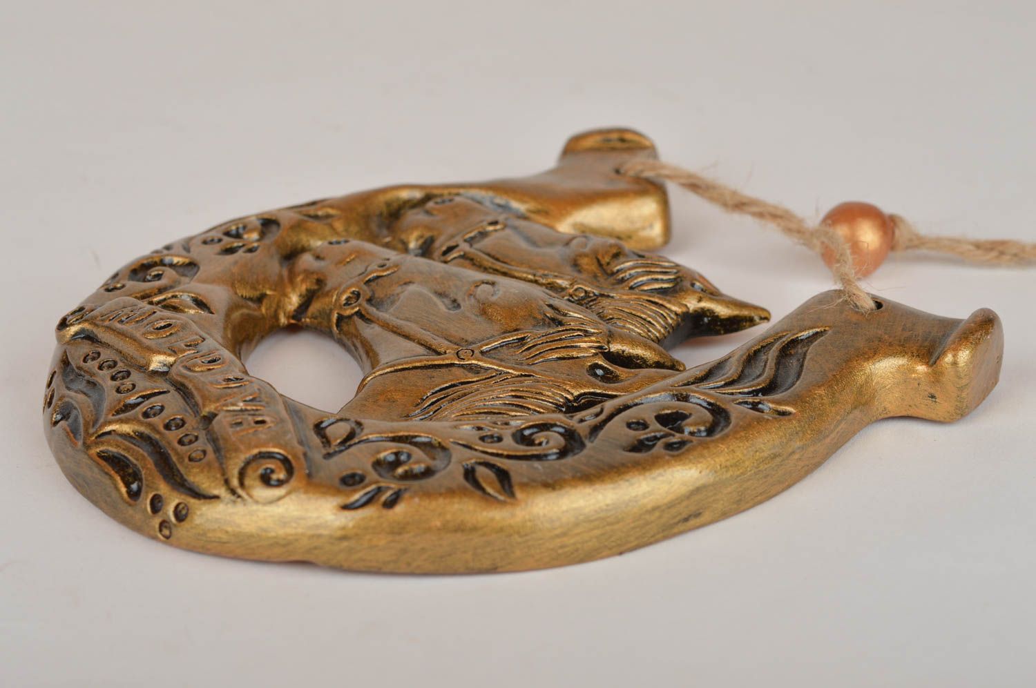 Ceramic horseshoe for good luck gold-colored wall pendant handmade souvenir photo 2