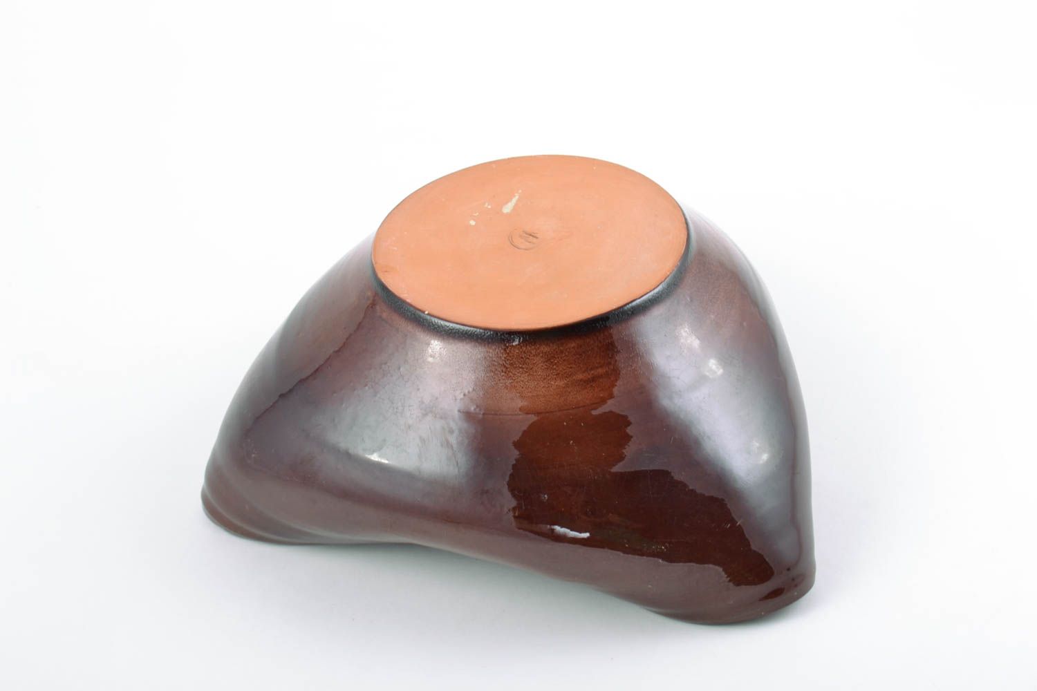 Handmade decorative glazed clay bowl of unusual shape photo 5