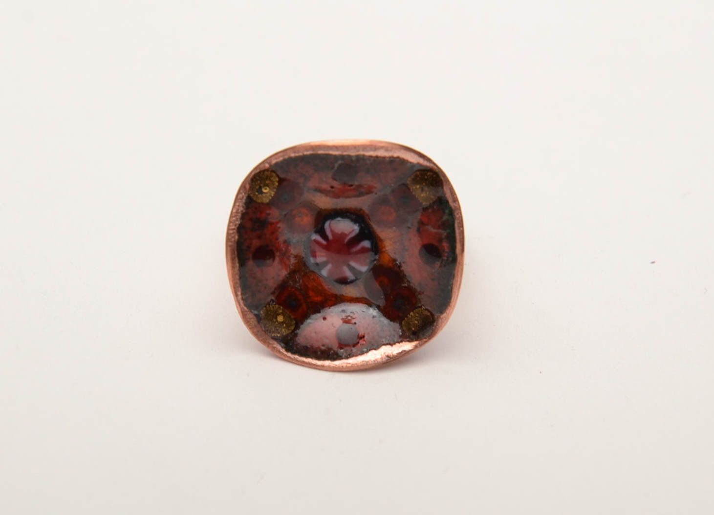 Handmade copper ring painted with color enamels photo 2