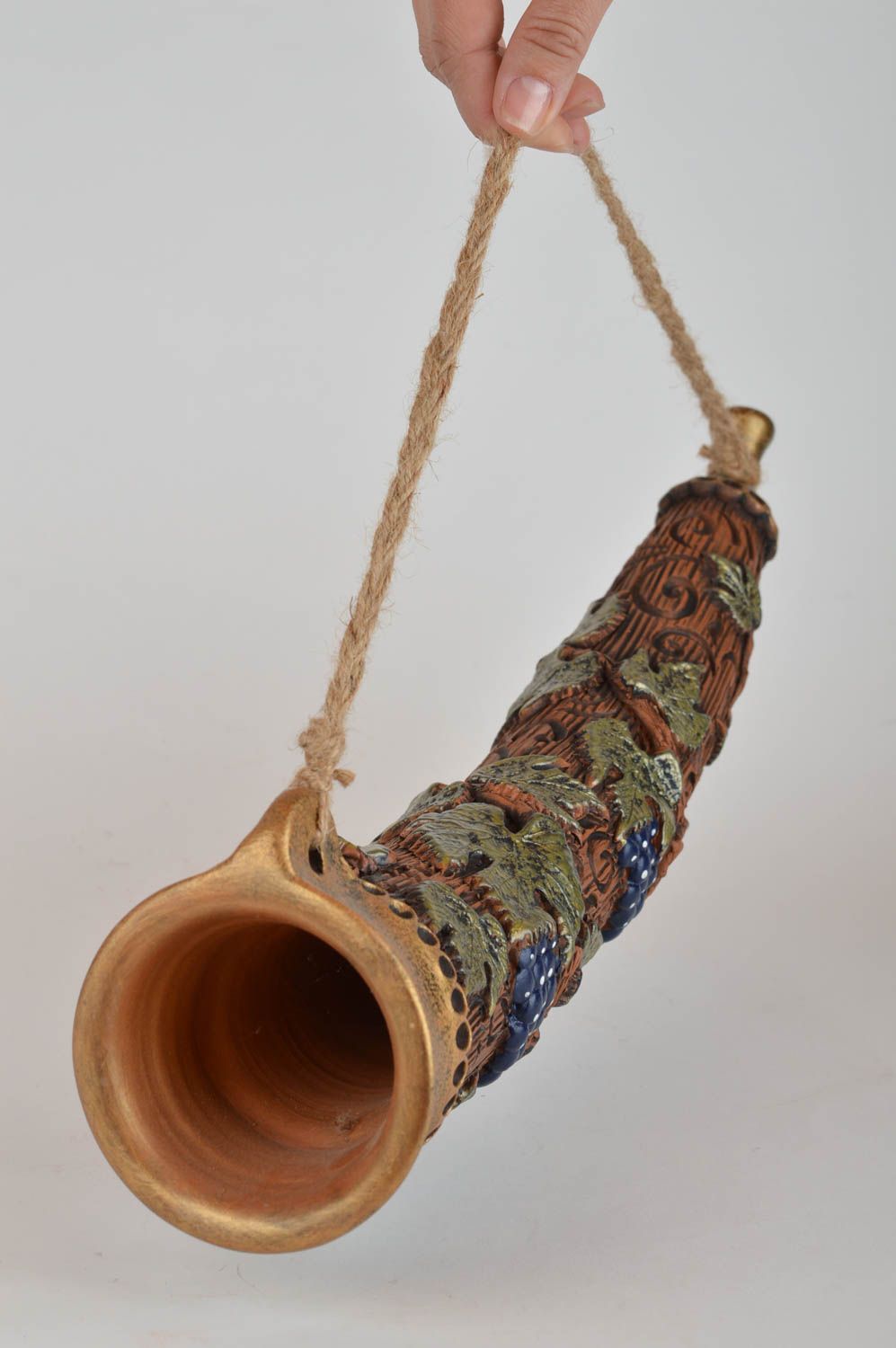 Ceramic Horn of Plenty wall decor for home handmade unusual amulet souvenir photo 3