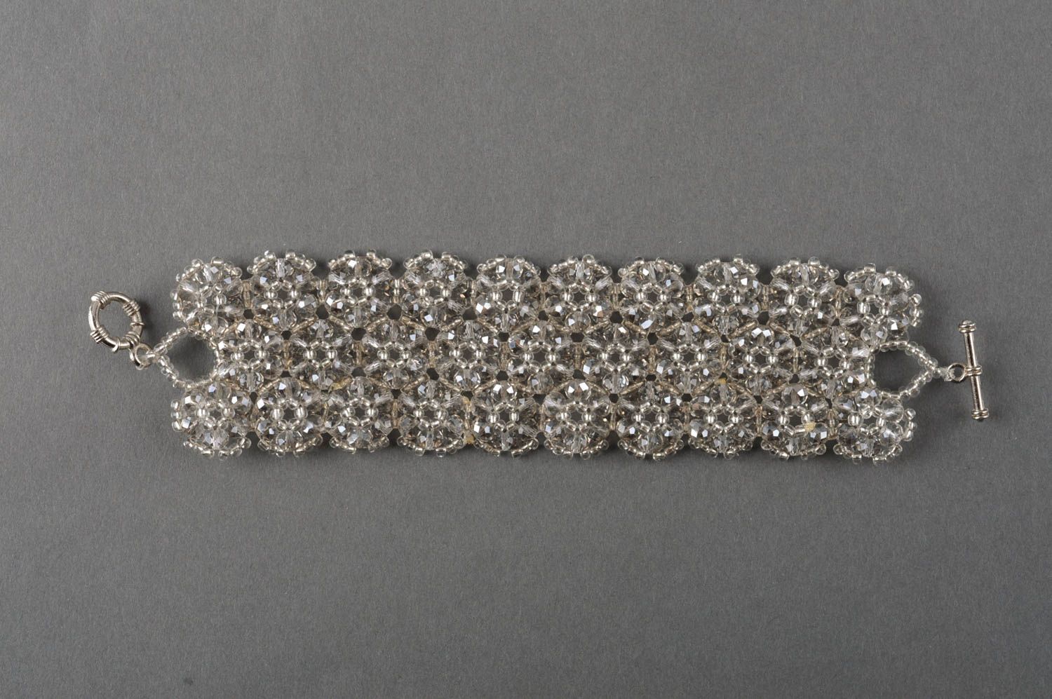 Handmade crystal beaded bracelet wide bracelet made of beads woven bracelet photo 2