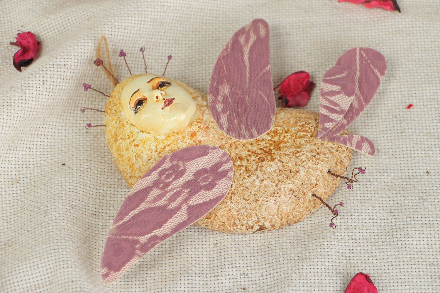Handgemachter bemalter Deko Anhänger Vogel Sirin aus Pappmache für Geschenk  foto 5