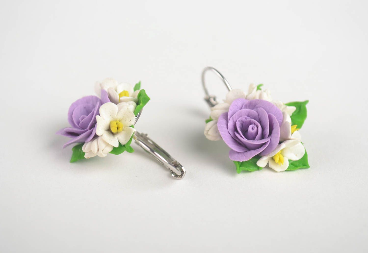 Handmade Blumen Ohrringe Designer Schmuck Accessoires für Frauen violette Rosen foto 3