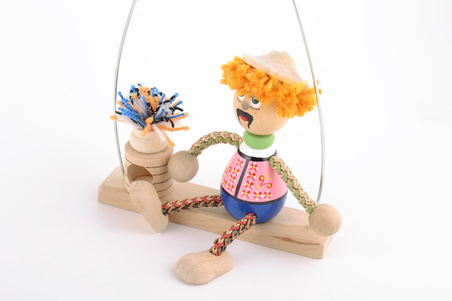 Деревянная игрушка мужичок на лавке ручной работы с росписью детская смешная фото 4