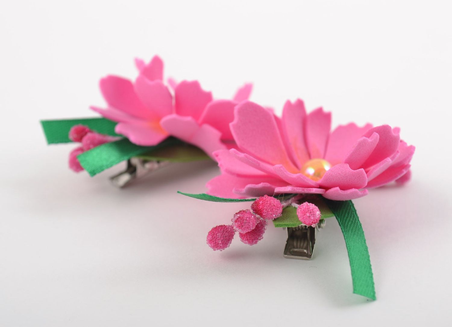 Set of 4 handmade textile flower hair clips foamiran flowers in hair gift ideas photo 2