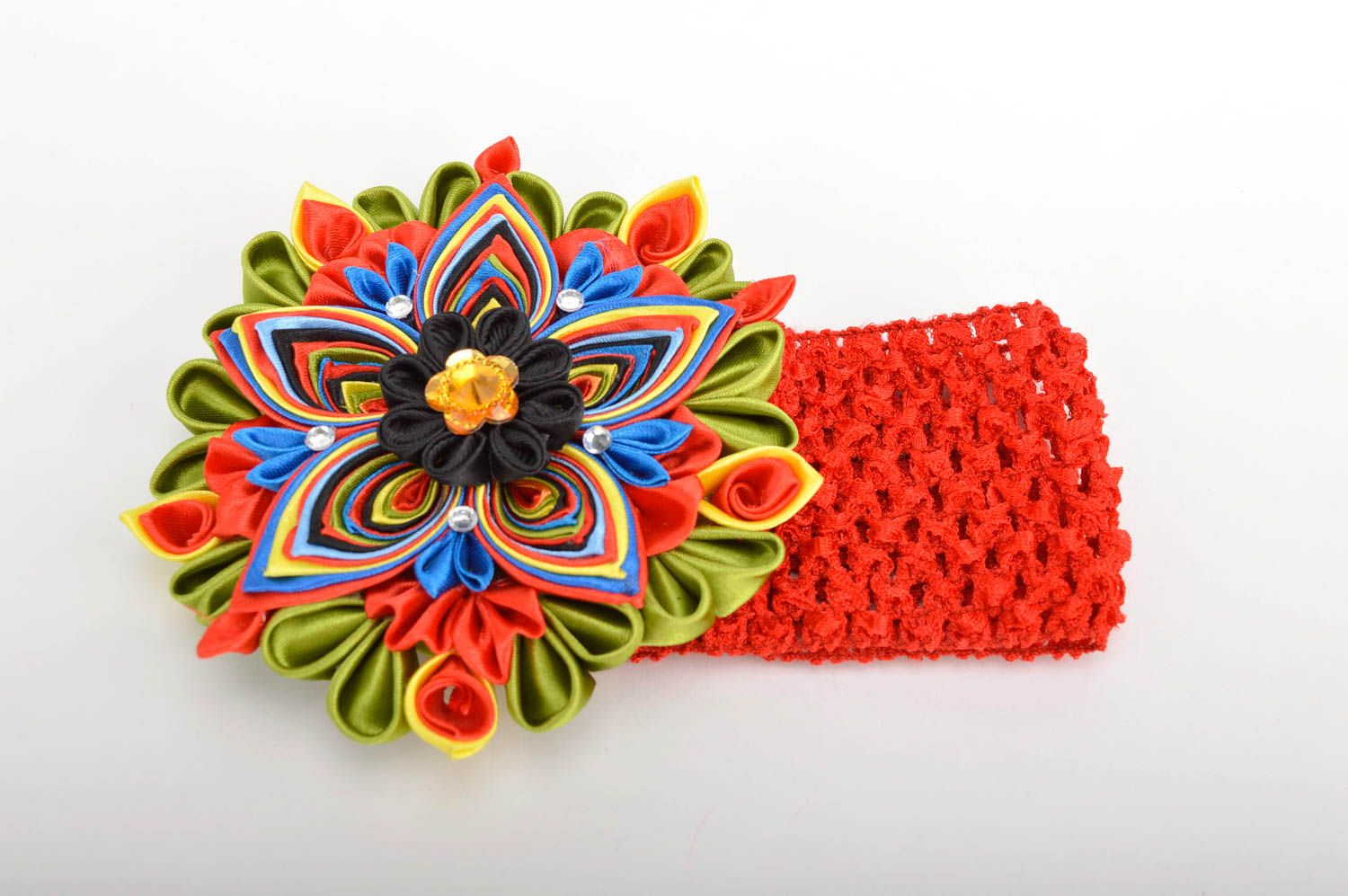 Rotes Haarband mit Blume handgemachter Schmuck Haar Accessoire aus Atlas grell foto 2