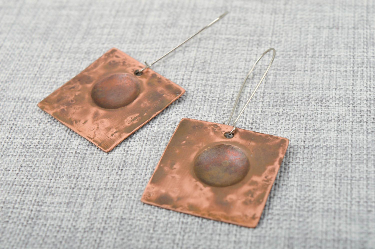 Handmade designer copper earrings square metal earrings beautiful accessory photo 2