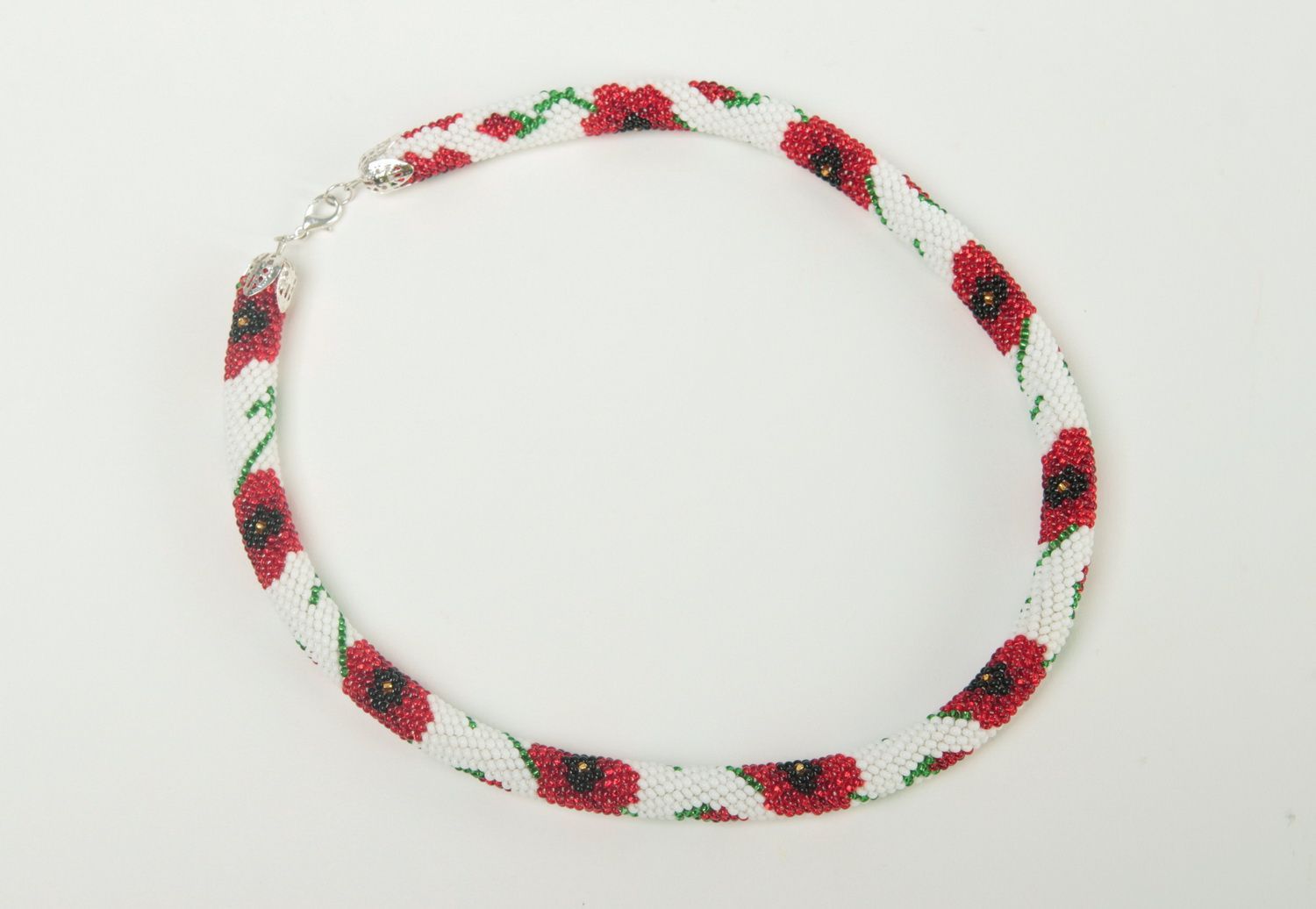 Handmade Blumen Collier Rocailles Kette Accessoire für Frauen weiß rot foto 2