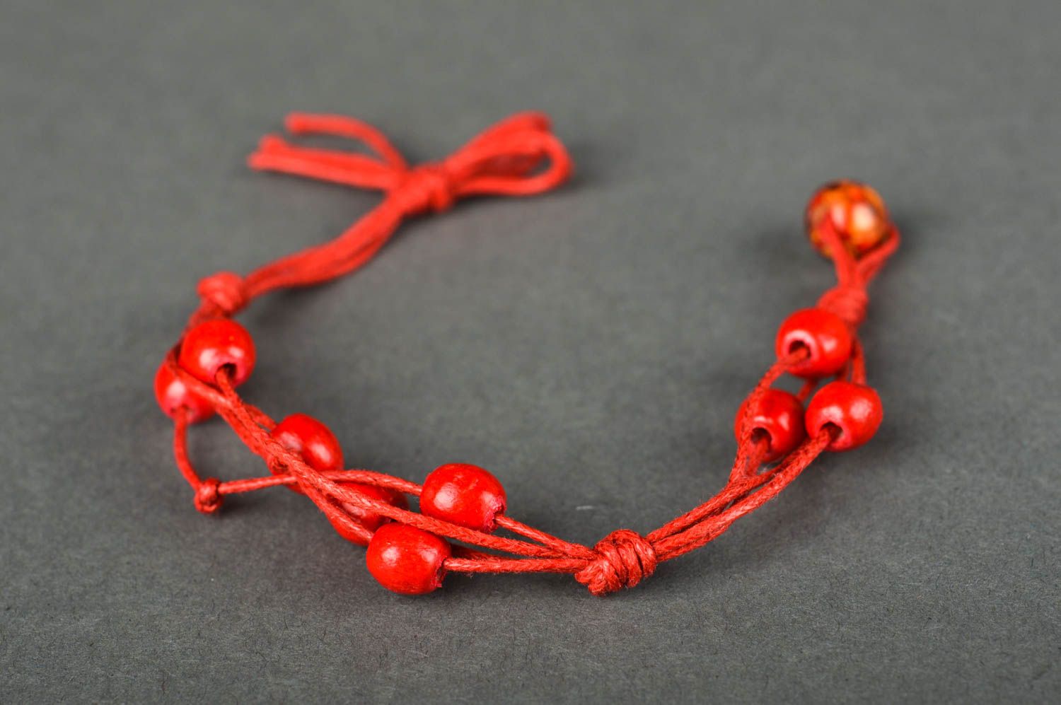 Strand red hot four cord unisex bracelet with red beads  photo 2
