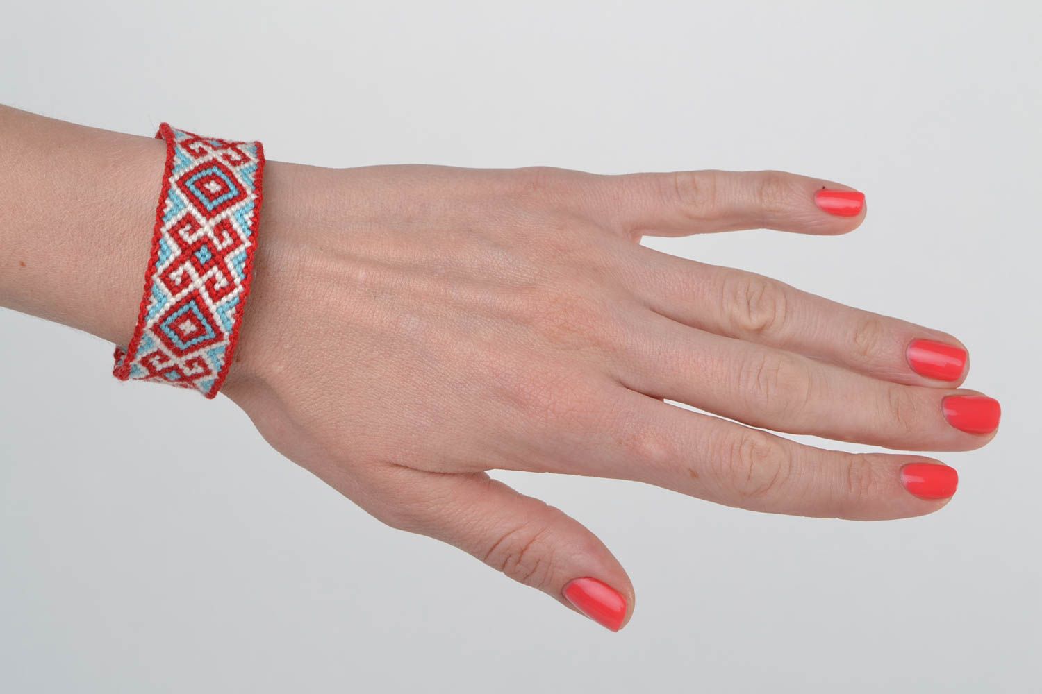 Handmade designer woven macrame wide friendship wrist bracelet in ethnic style photo 2