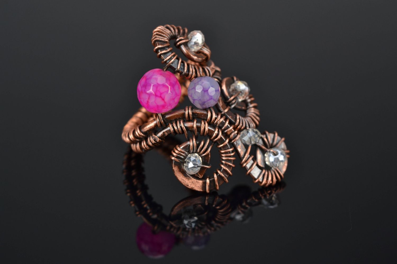 Wire wrap copper ring with agate photo 1