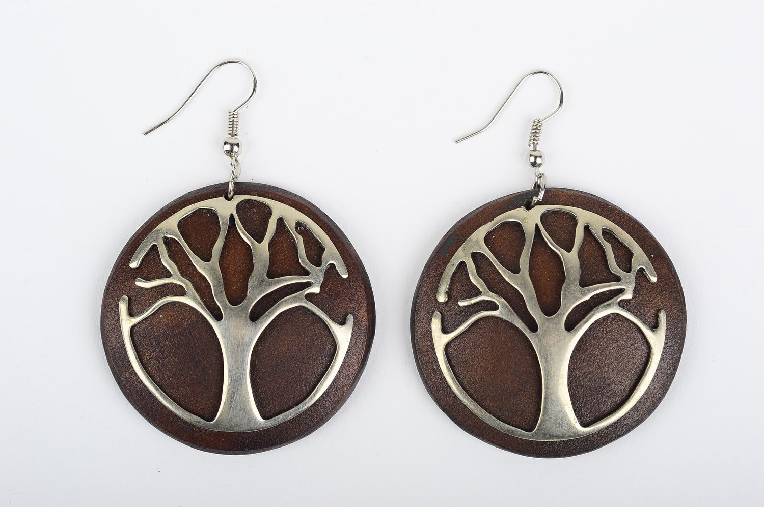 Boucles d'oreilles cuir Bijou fait main métal arbres Accessoire femme design photo 2