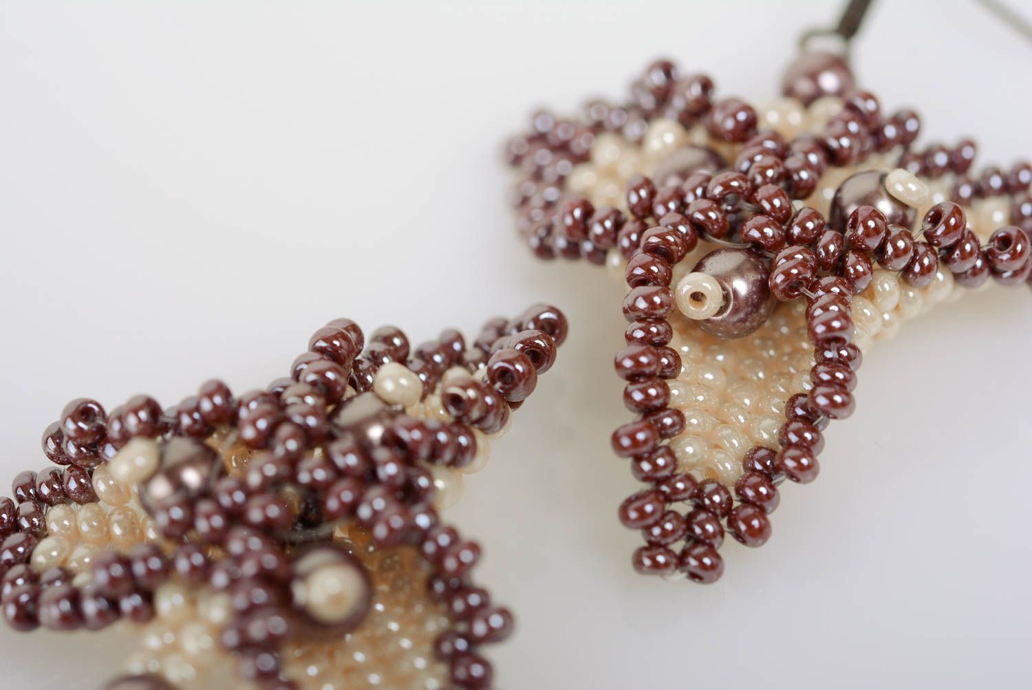 Small handmade designer woven beaded earrings beautiful evening jewelry photo 4