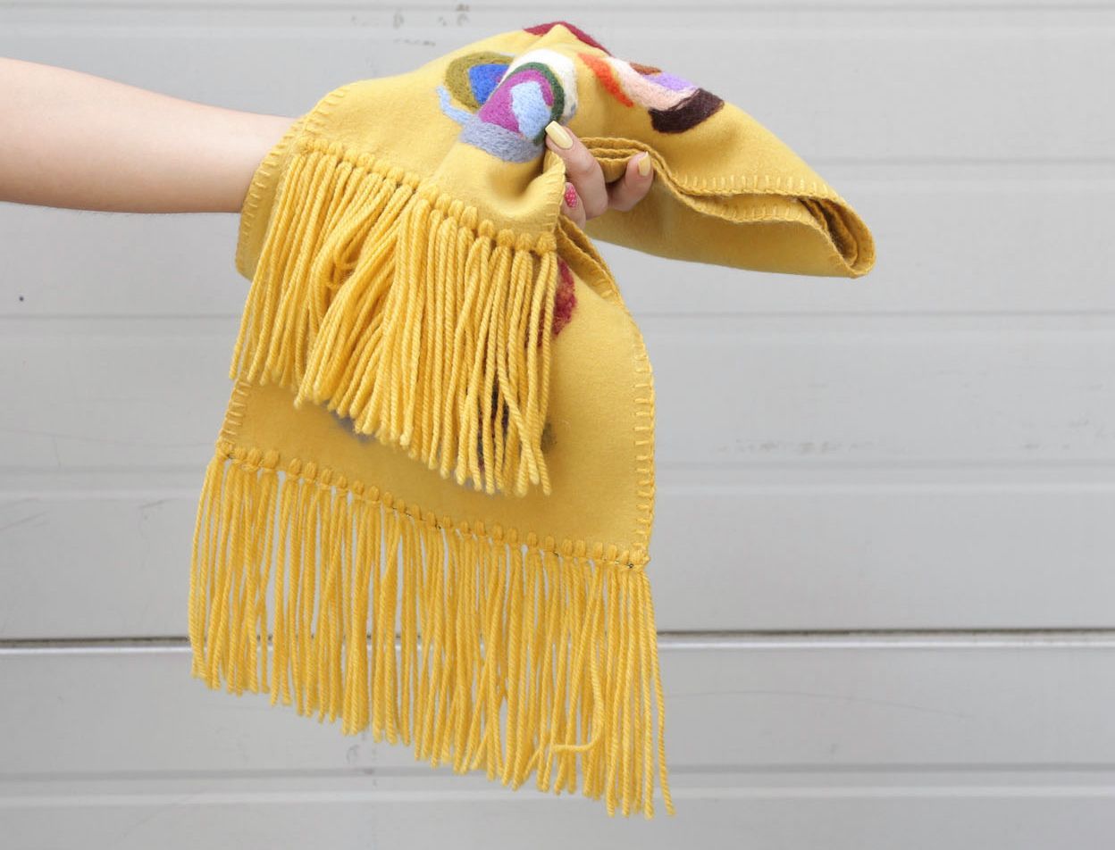 Yellow cashmere women's scarf photo 5