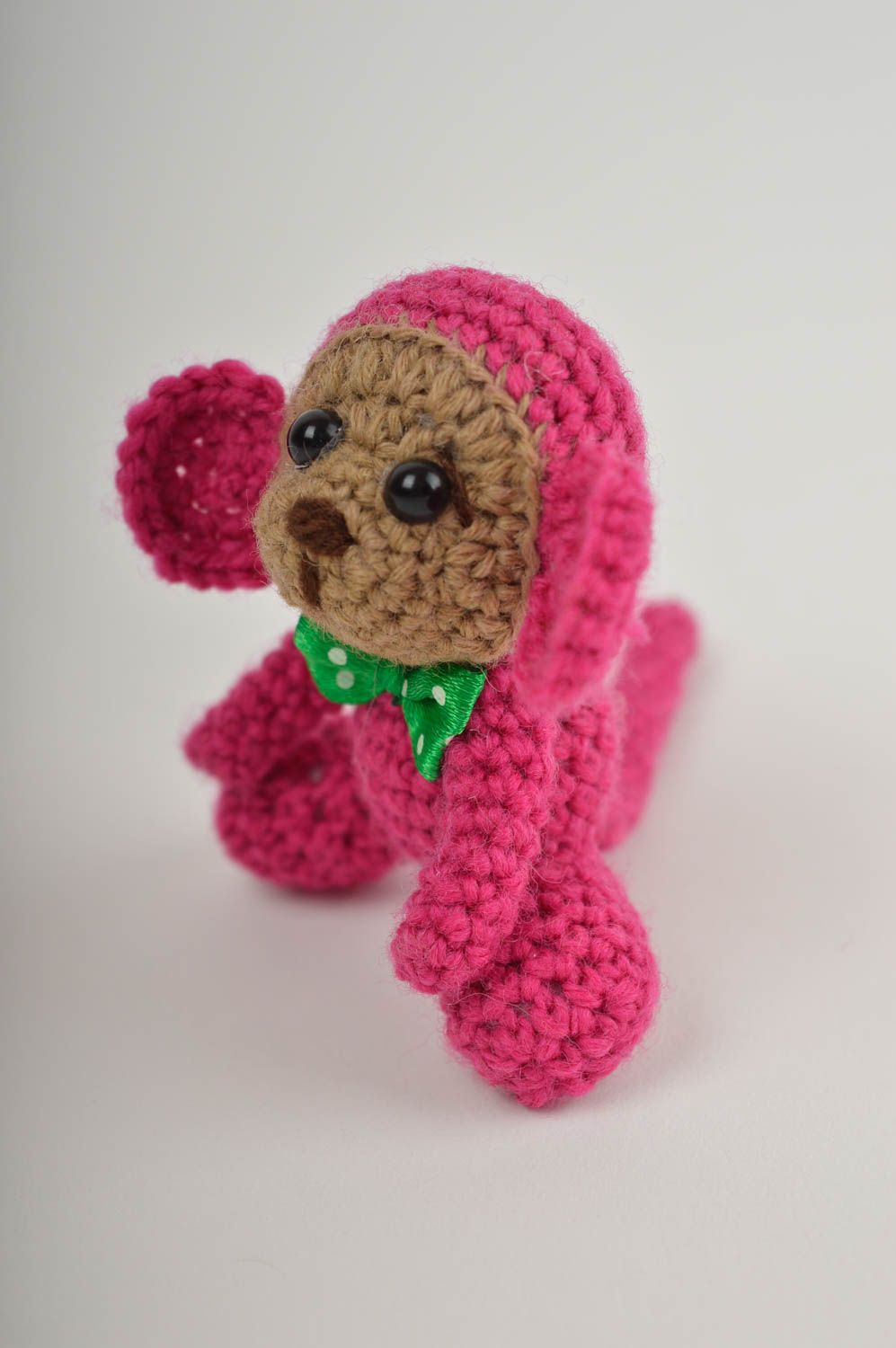Jouet singe tricoté Peluche faite main rose petite originale Cadeau pour enfant photo 5