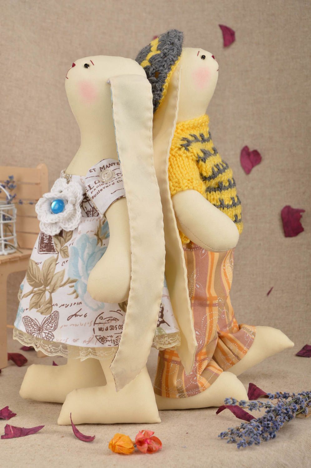 Künstlerische Kuscheltiere aus Stoff Baumwolle schön 2 Stück handmade für Dekor foto 1