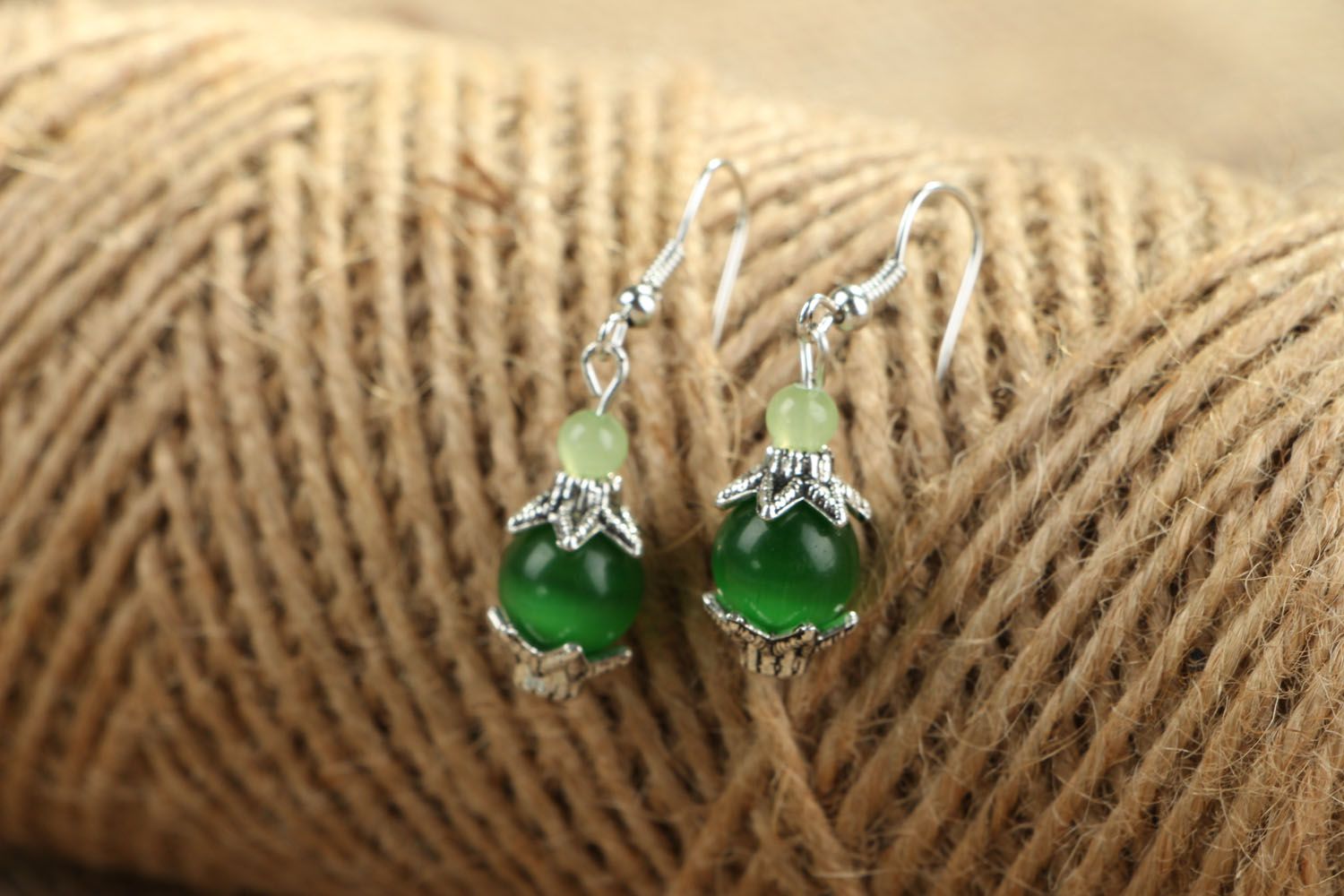Earrings with chrysoprase photo 3