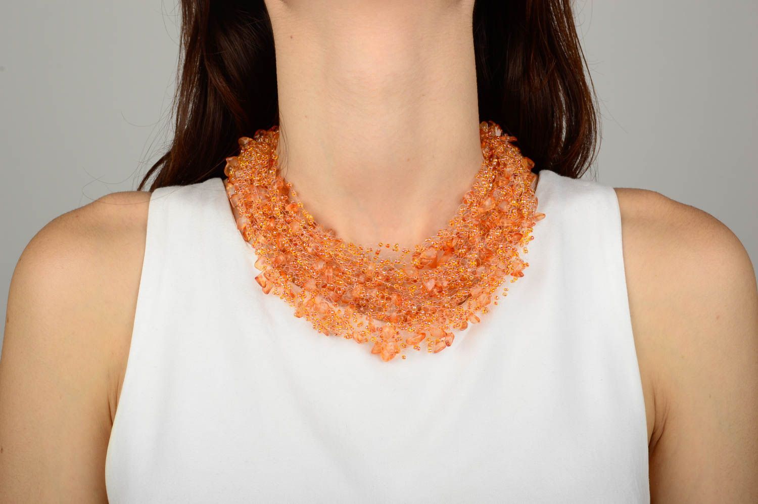 Collier perles rocaille Bijou fait main Accessoire femme volumineux orange photo 5