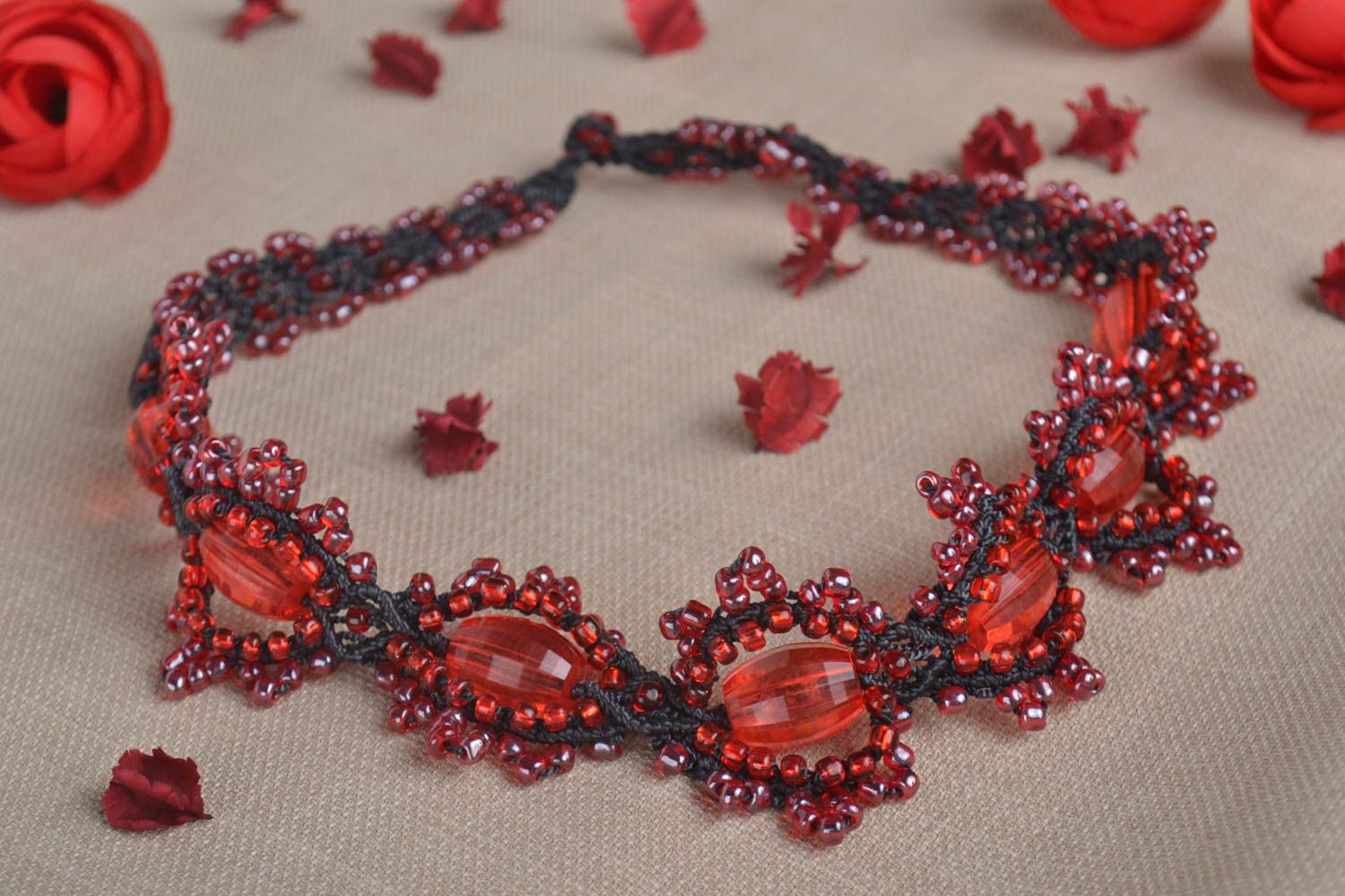 Beautiful handmade woven thread necklace macrame necklace beaded necklace design photo 1