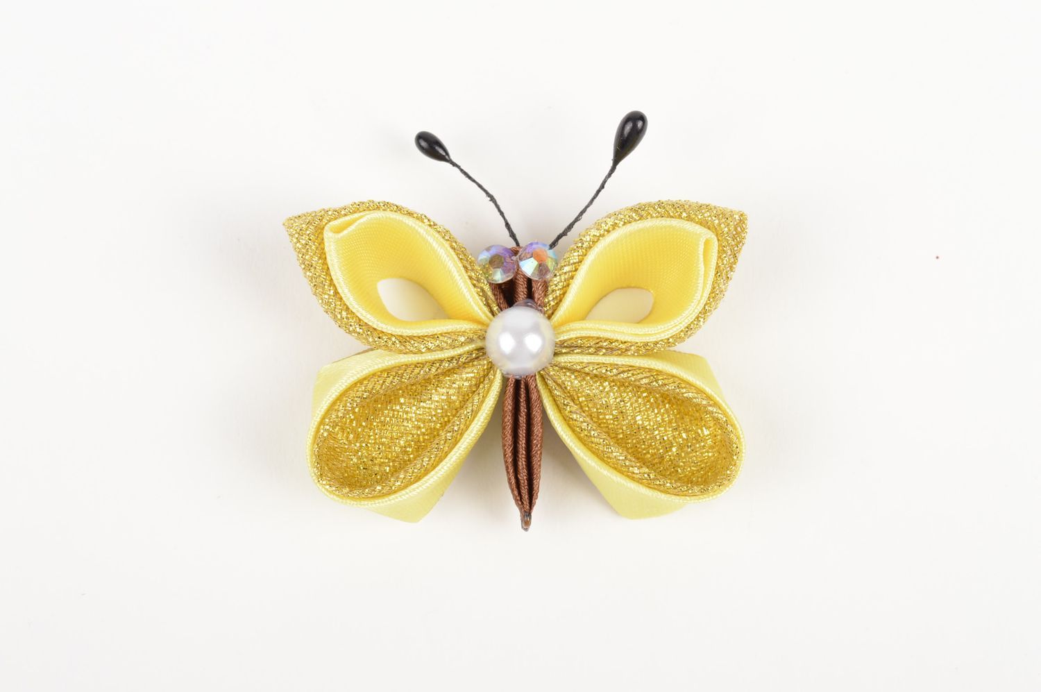 Детская резинка handmade аксессуар для волос резинка из лент Желтая бабочка фото 4