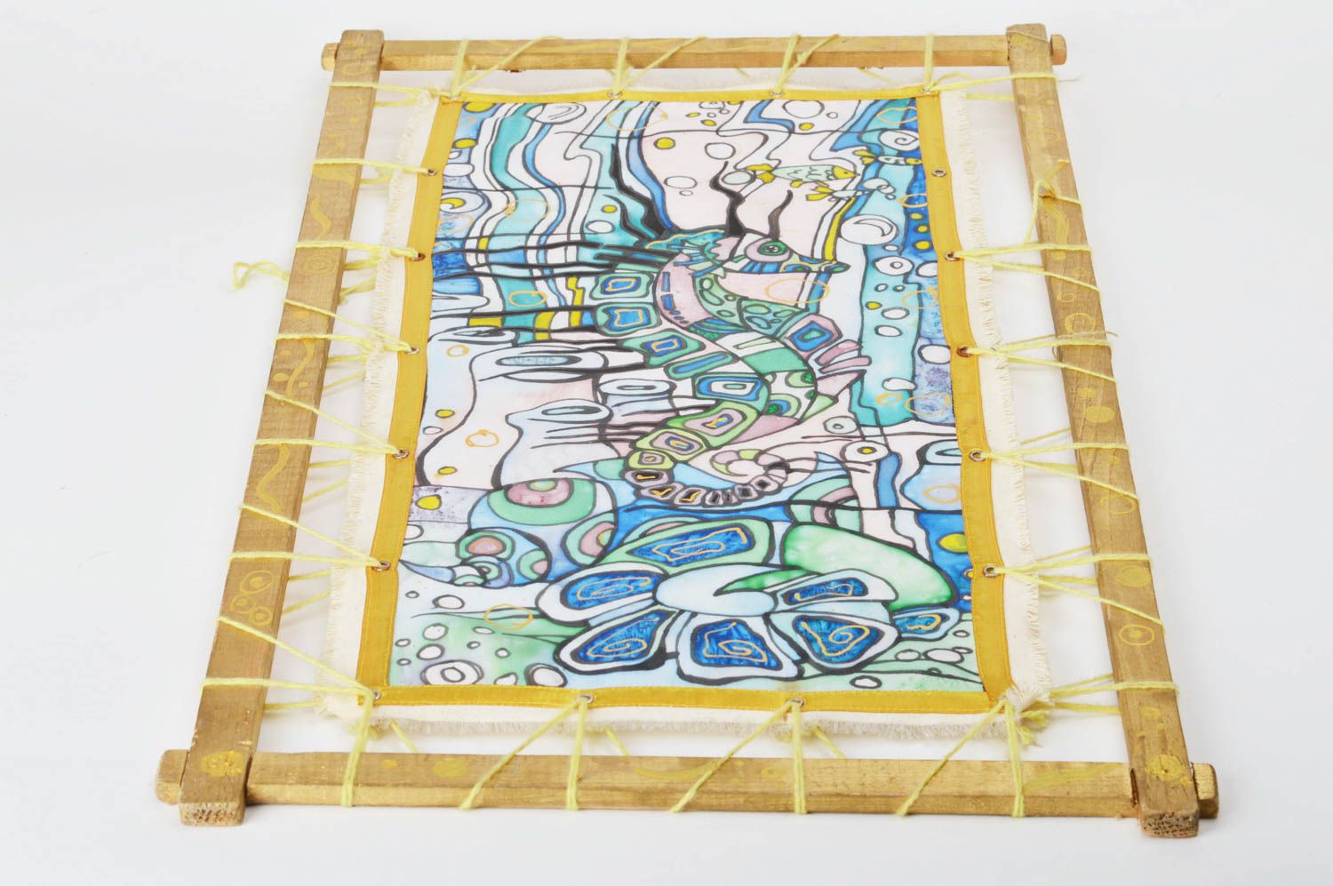 Beautiful homemade unusual cold batik painting on fabric cloth Seahorse photo 1