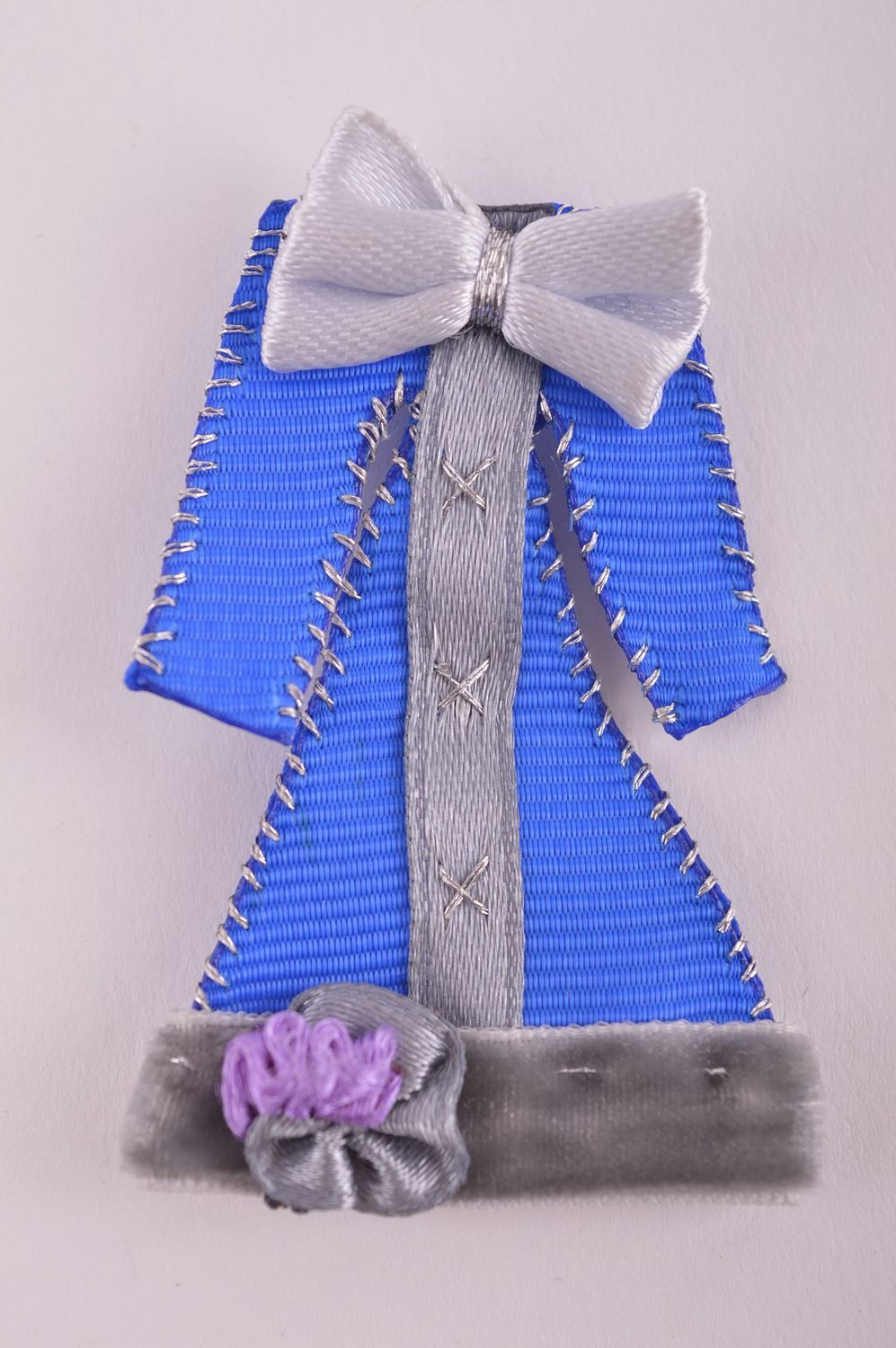 Брошь ручной работы текстильная брошь платье авторское украшение синее фото 2