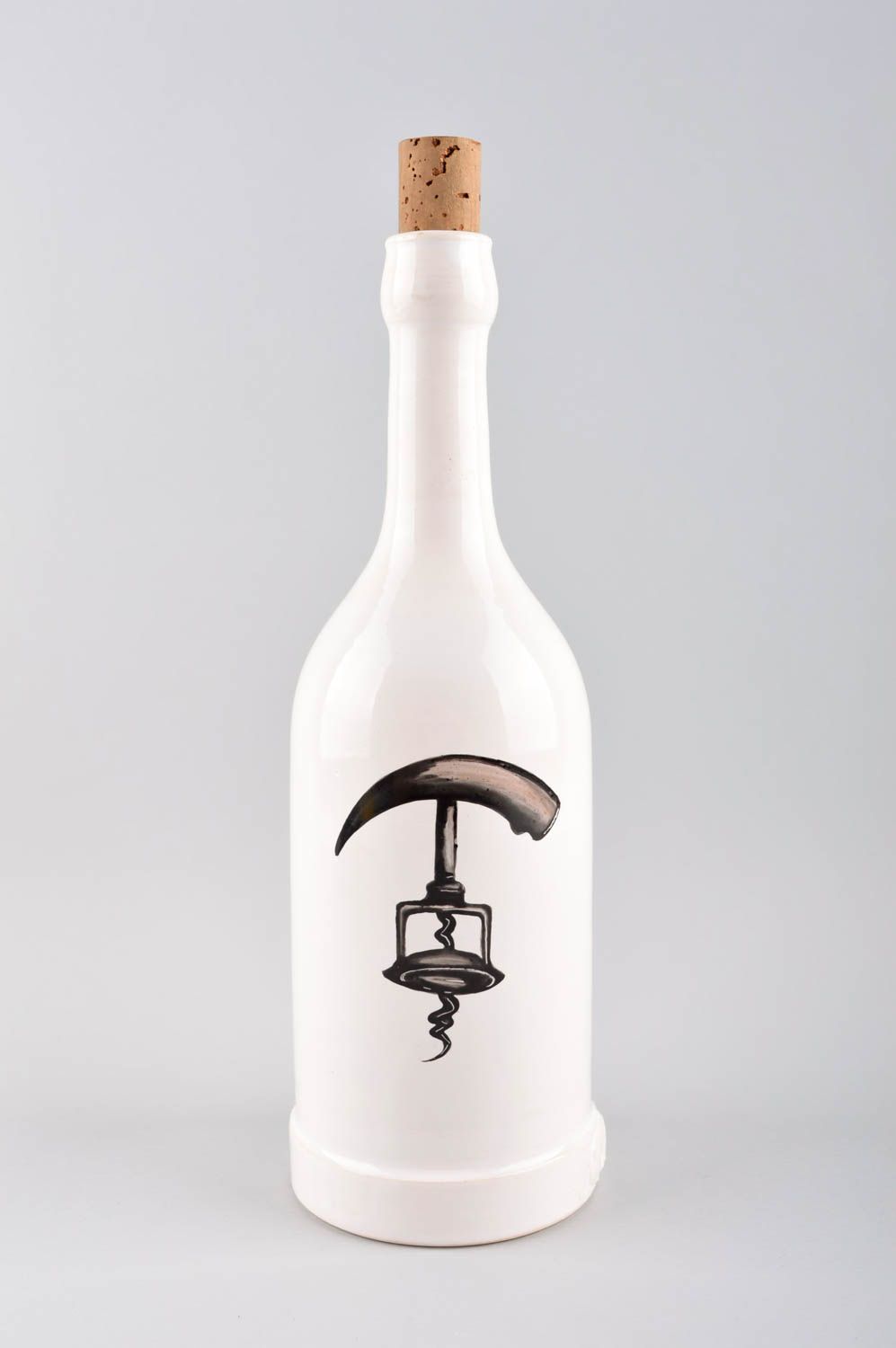 Flasche Deko aus Ton handmade Deko bemalte Flasche mit Bild in Weiß originell foto 2