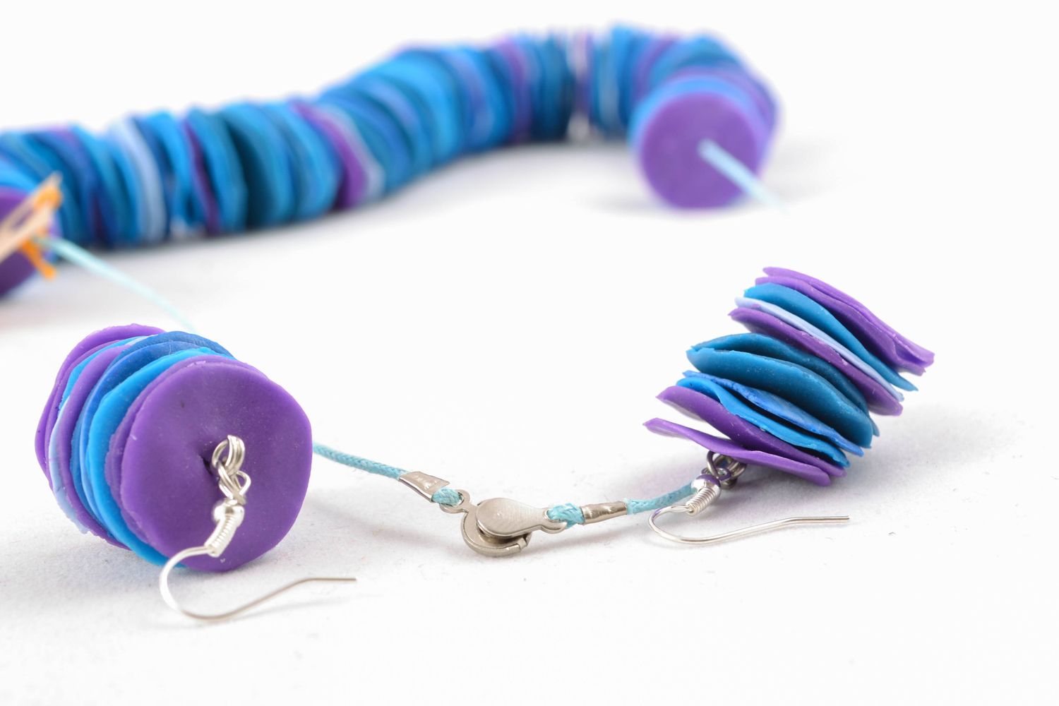Blue polymer clay jewelry Necklace and Earrings photo 5