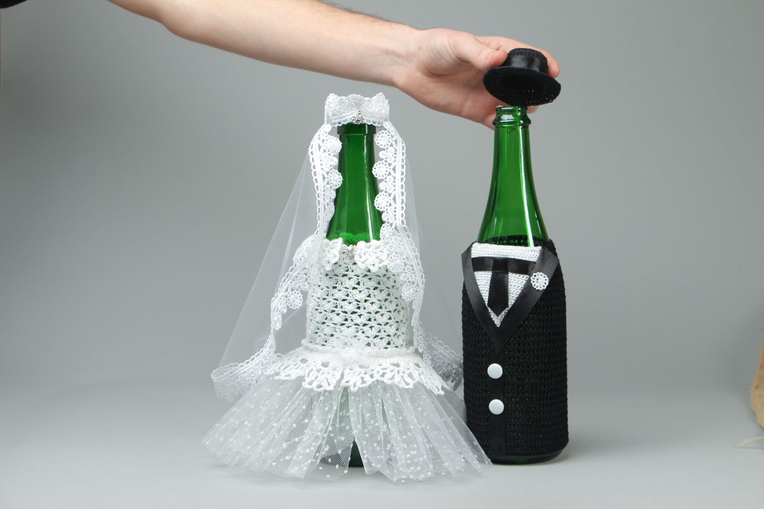 Vestiti da champagne per bottiglia fatti a mano accessori per matrimonio foto 4
