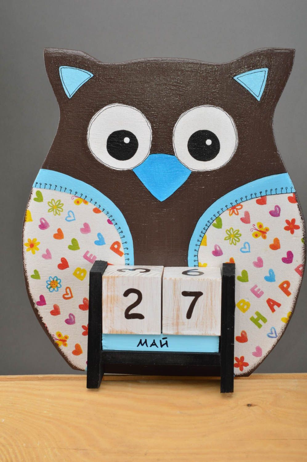 Calendario hecho a mano de madera con forma de búho regalo para niños
 foto 2