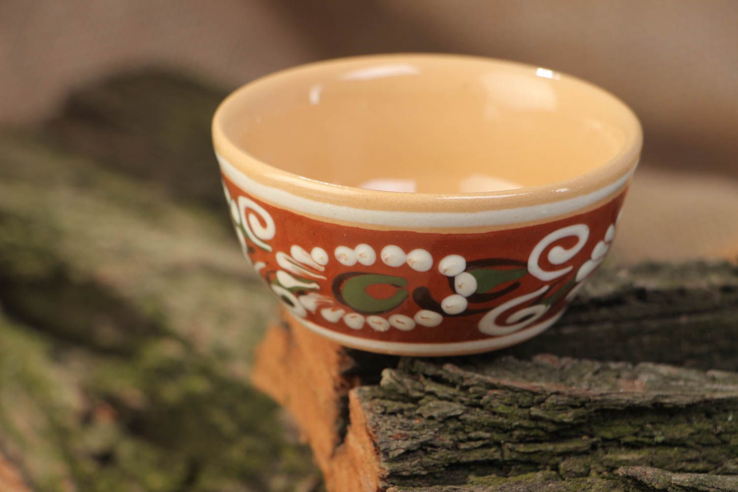 Small handmade decorative ceramic bowl for sauces painted with glaze for 70 ml photo 1