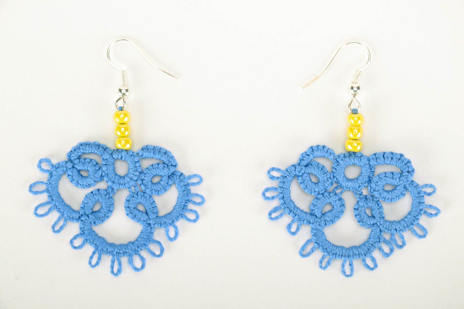 Handmade lace earrings made using tatting technique photo 3
