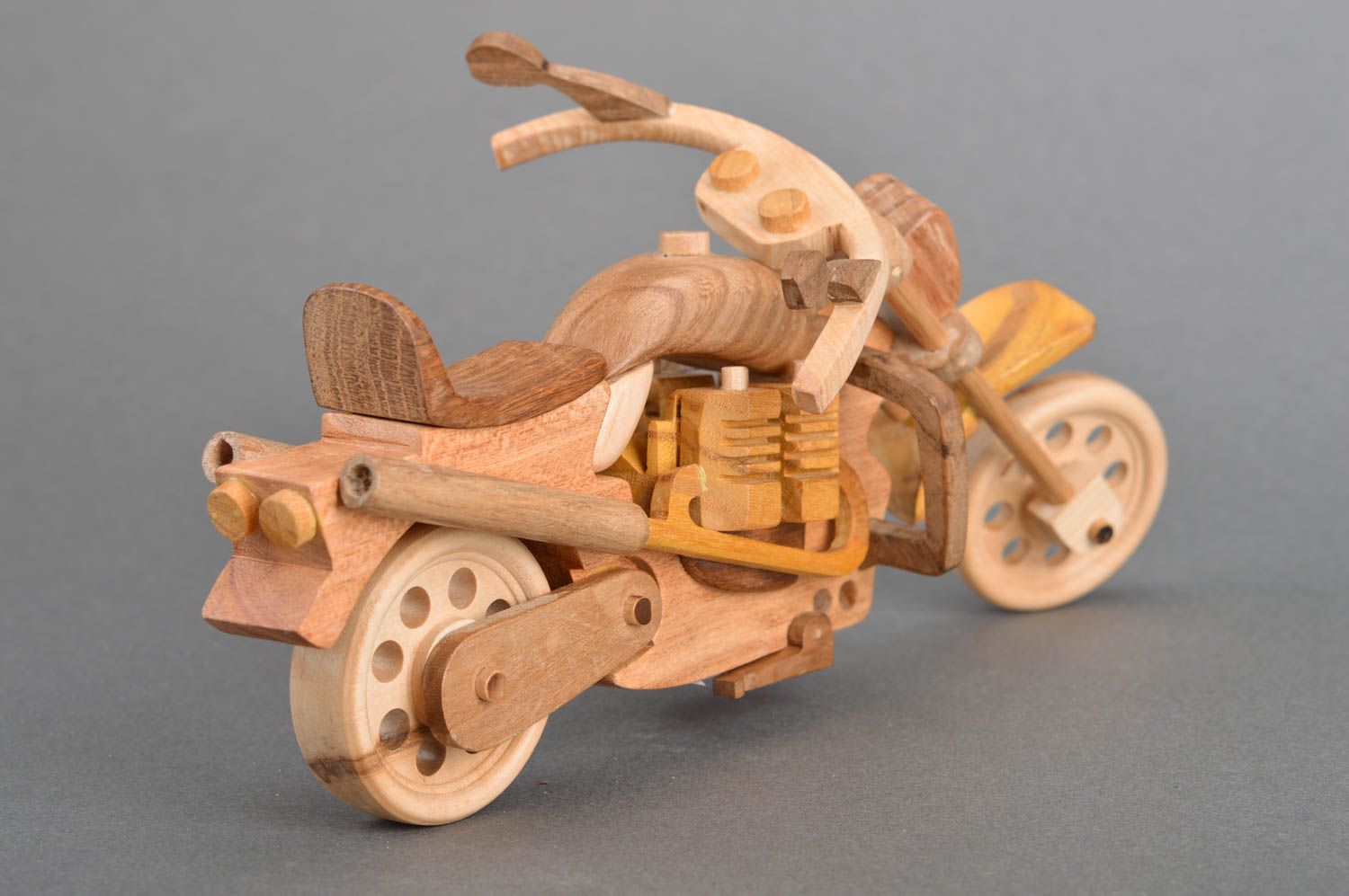 Unusual handmade collectible decorative wooden toy motorbike for interior design photo 5