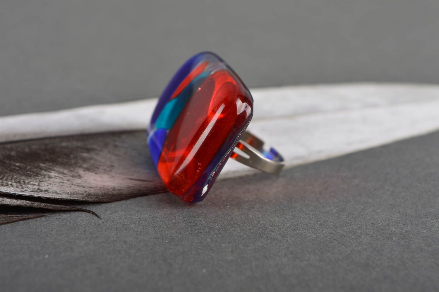 Unusual handmade glass ring artisan jewelry glass art accessories for girls photo 1
