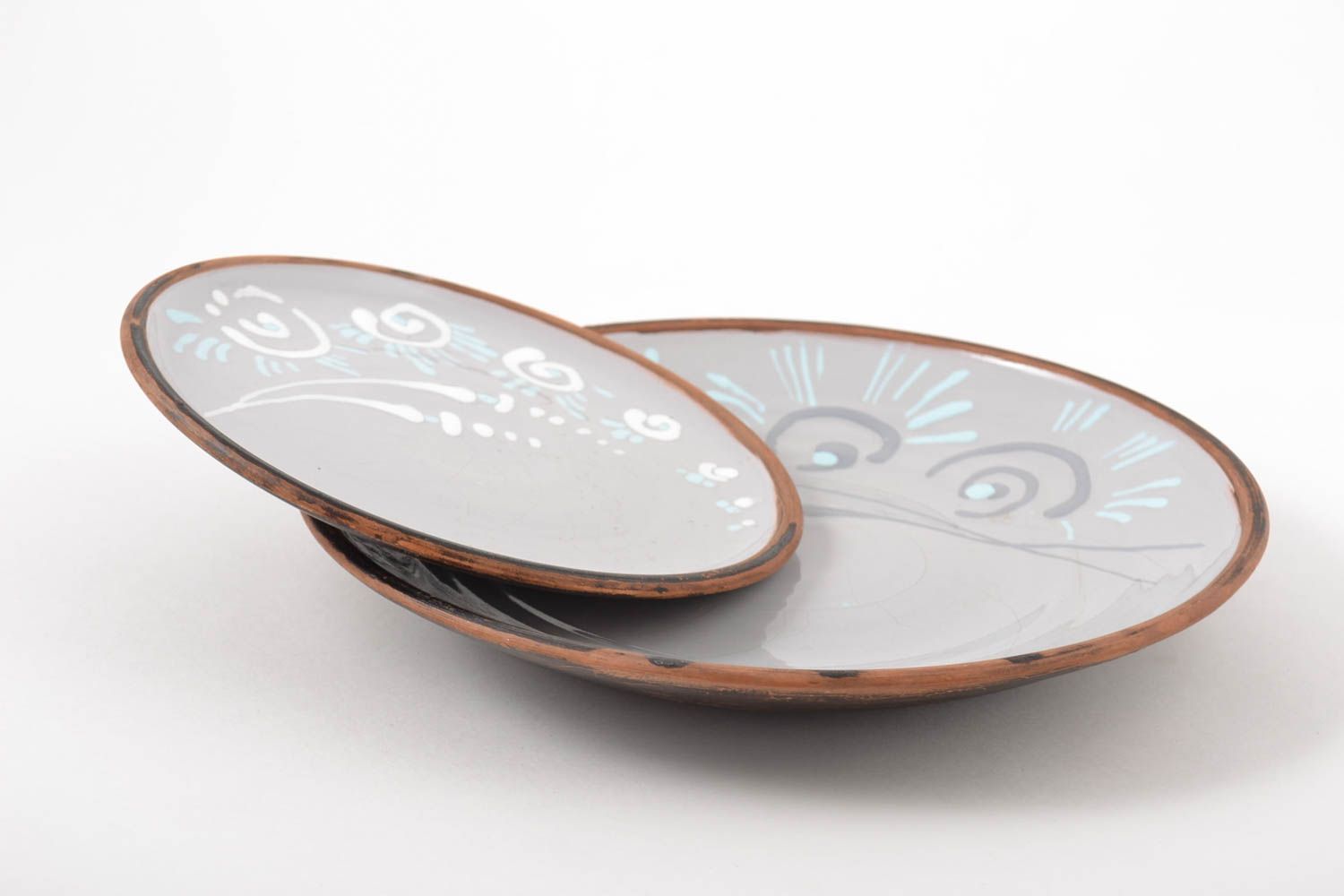 Тарелки ручной работы глиняные тарелки комплект посуды расписной две штуки фото 5