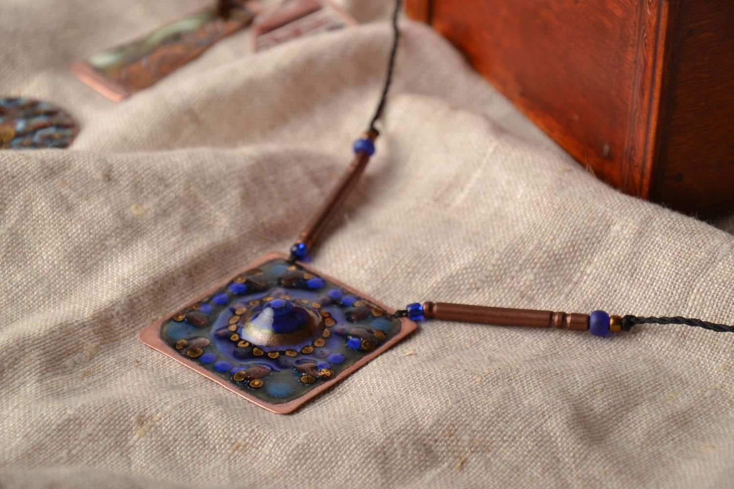 Copper pendant painted with colorful enamel photo 1