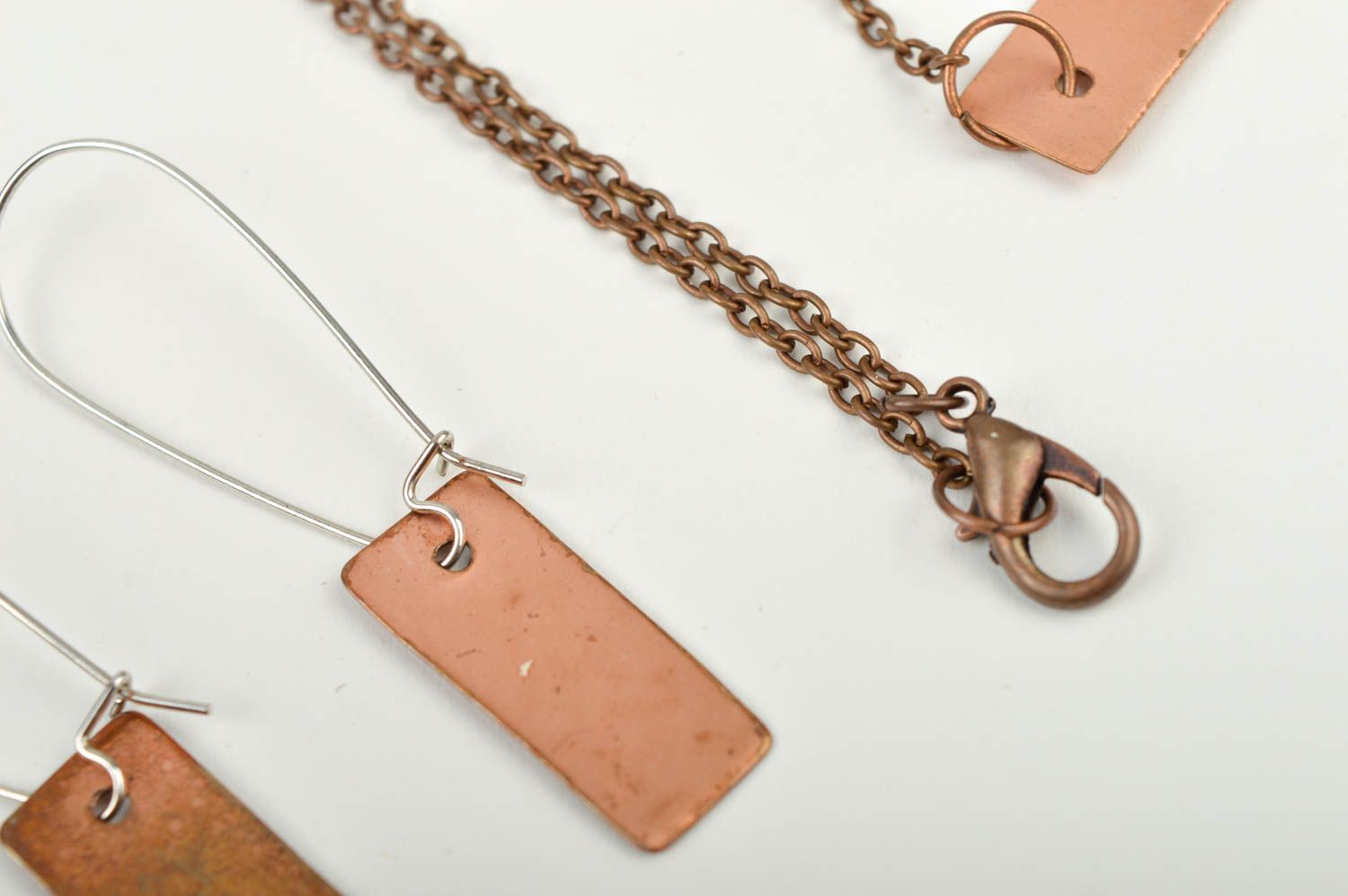 Handmade forged copper jewelry designer metal pendant dangling earrings photo 3