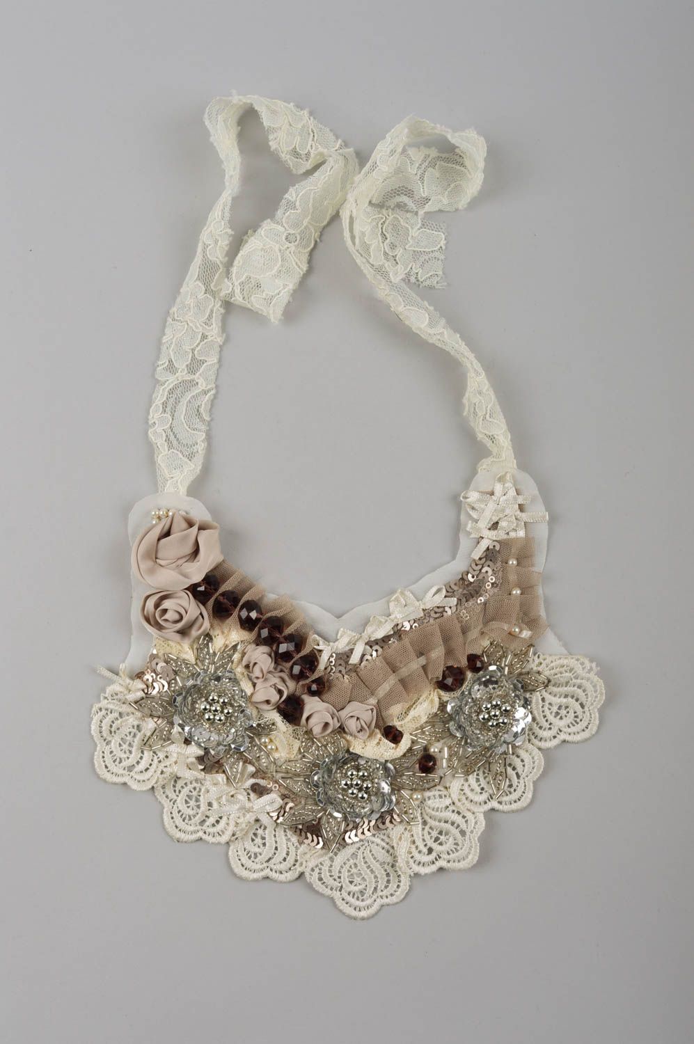 Collier textile large Bijou fait main avec perles fantaisie Cadeau femme photo 4