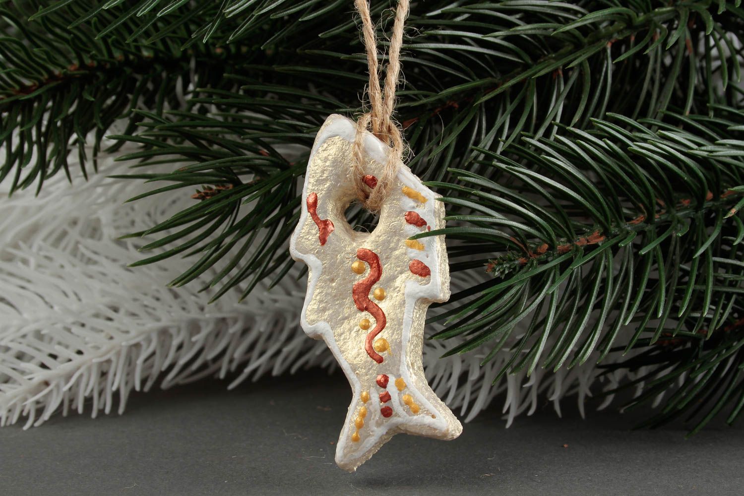 Schöne Deko für Weihnachten handmade Salzteig Figur Wohn Accessoire Fisch foto 1