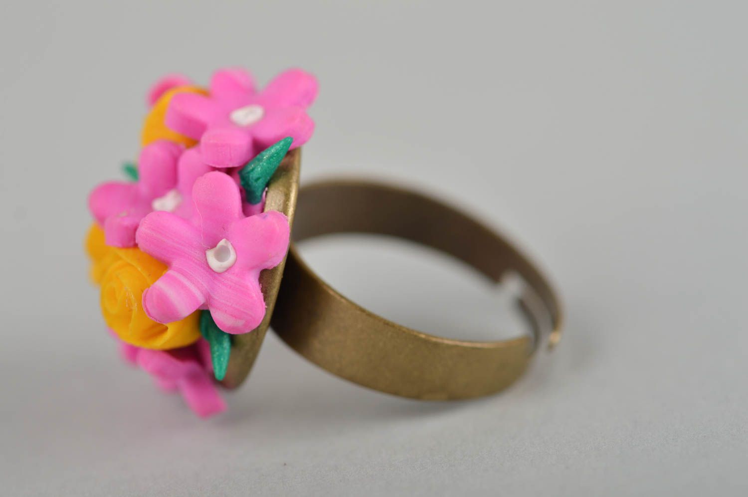 Handmade big ring flower jewelry seal ring polymer clay rings for women photo 1