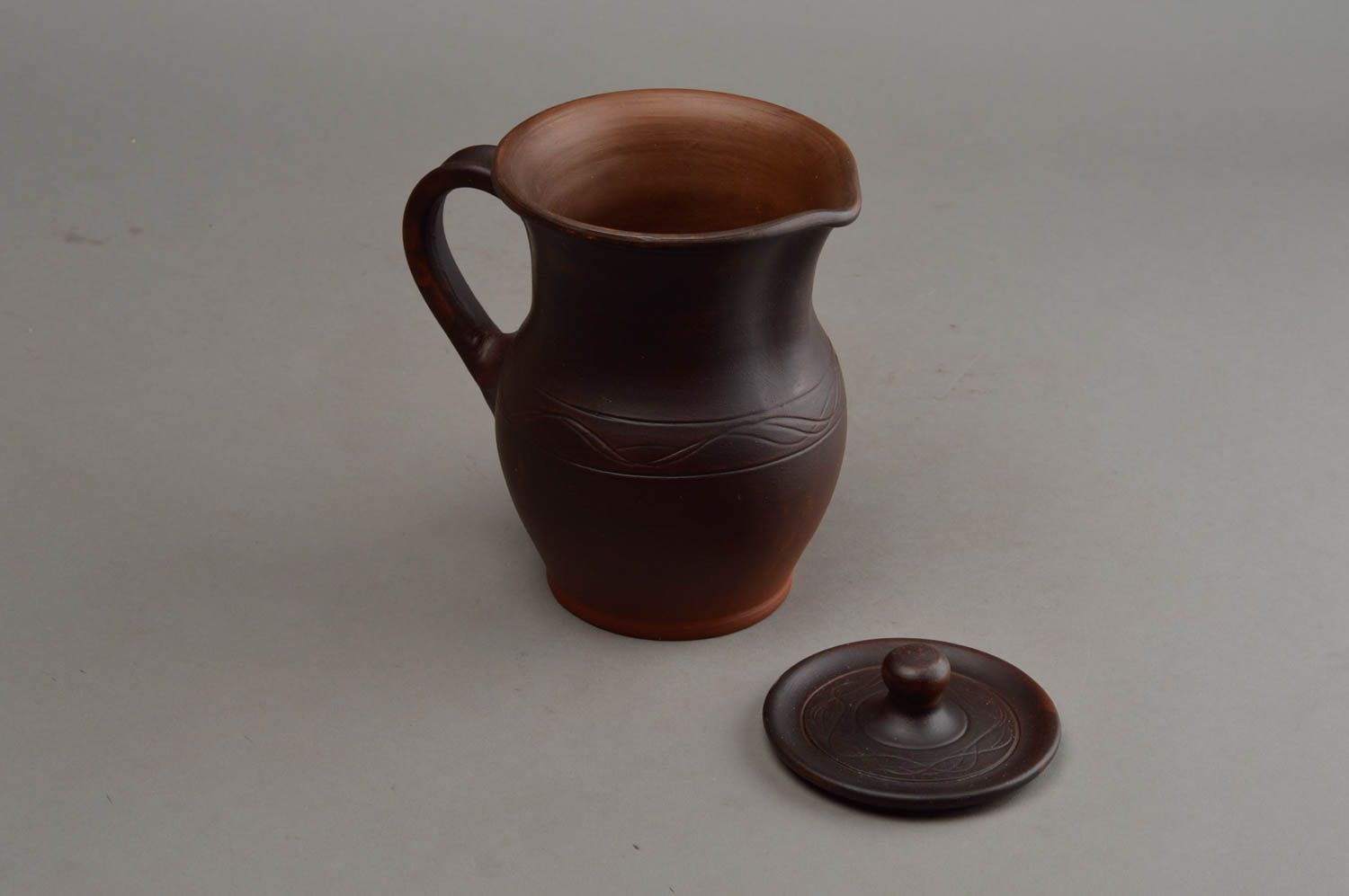 Belle cruche céramique avec couvercle faite main ornementée 1 litre ethnique photo 9