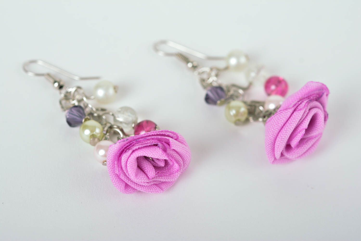 Handmade beautiful earrings stylish textile earrings beaded jewelry gift photo 1