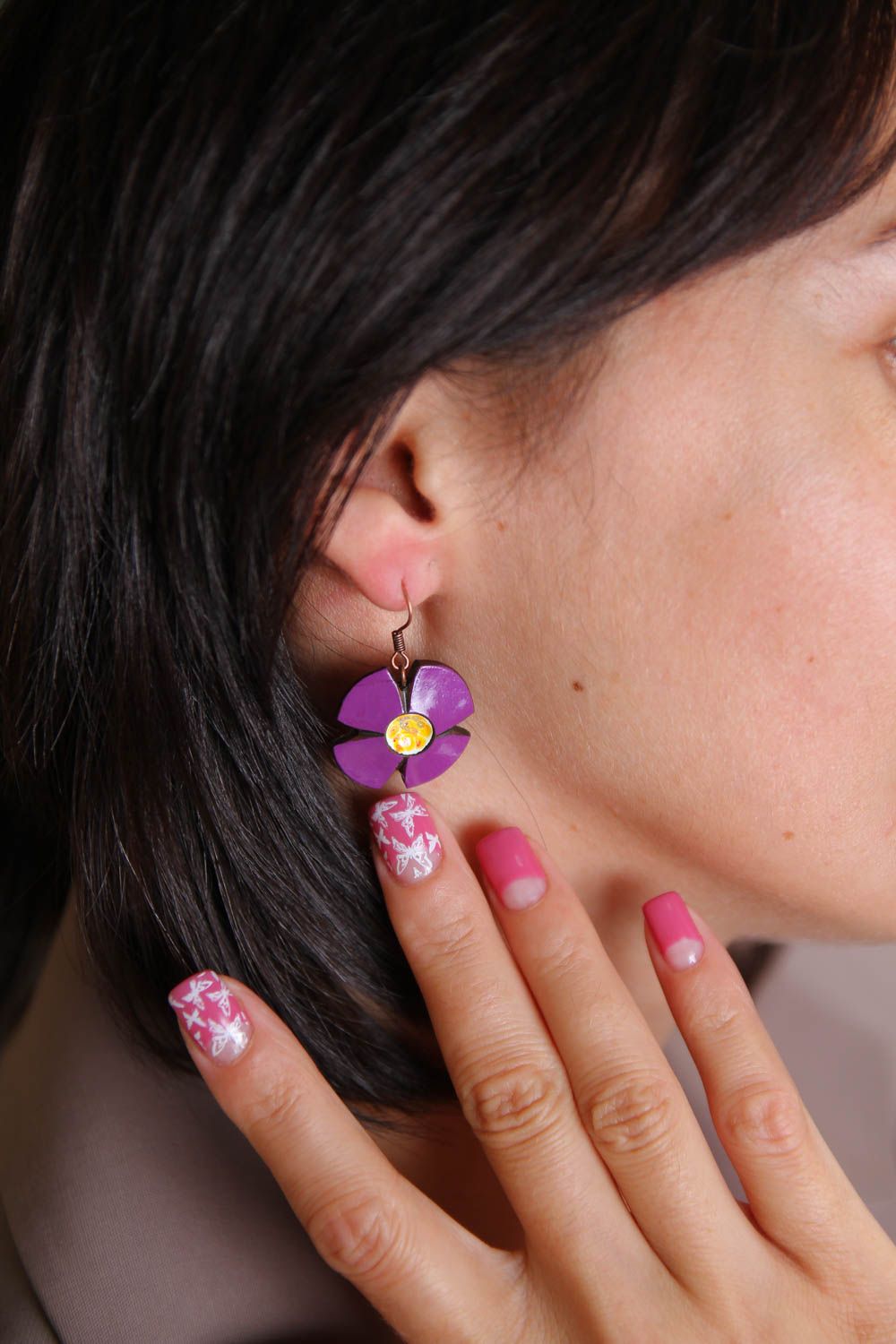 Boucles d'oreilles fleurs Bijou fait main argile peint Accessoire femme photo 5