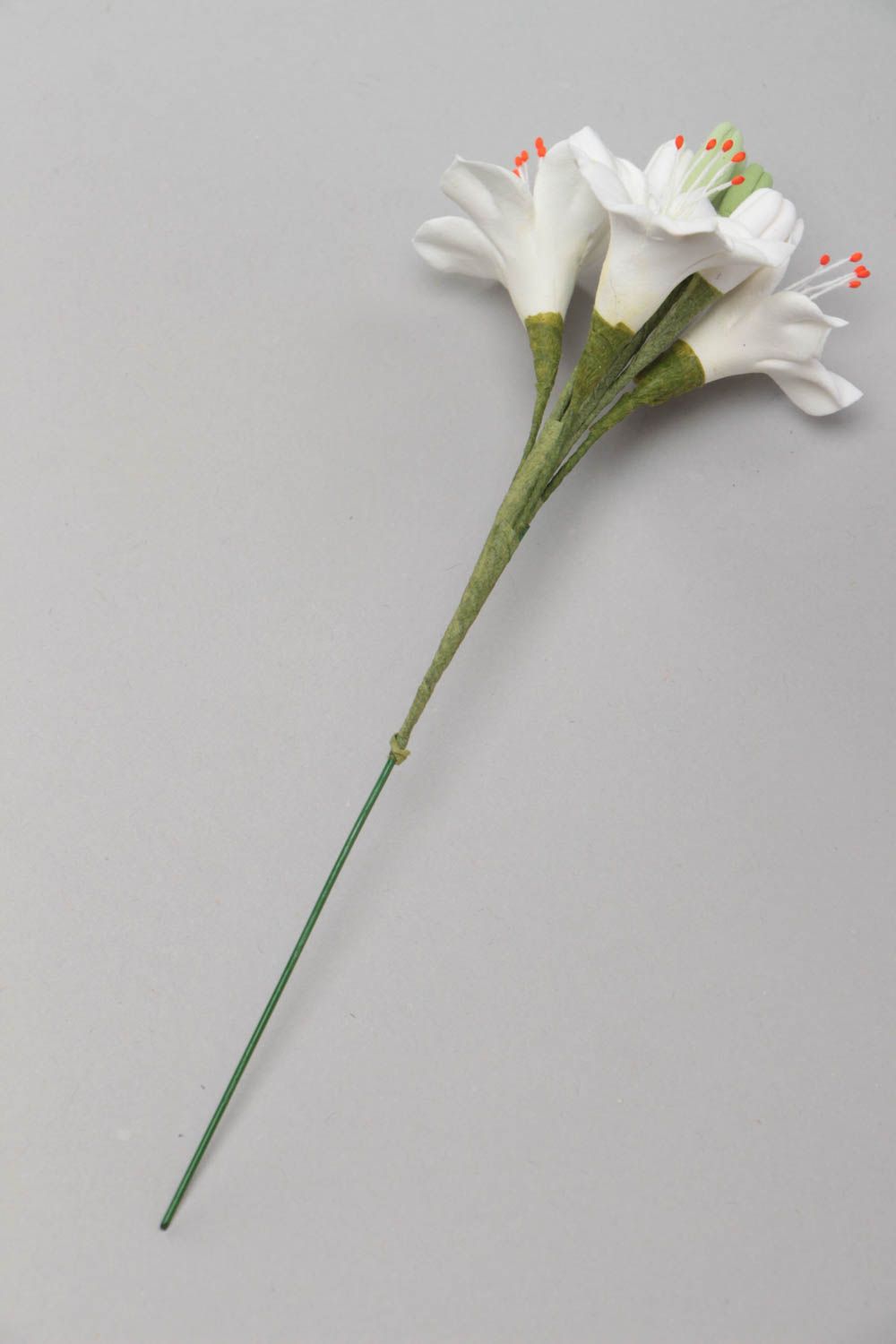 Fleur artificielle de freesia blanc en pâte polymère faite main décoration photo 3