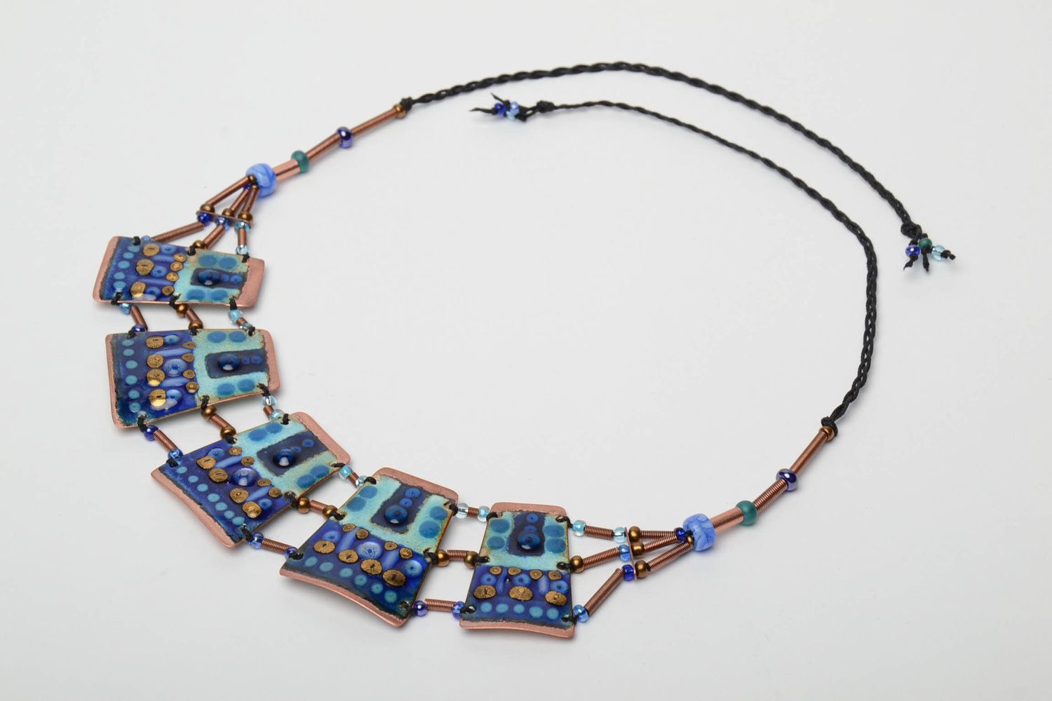 Copper necklace painted with enamels in ethnic style photo 3