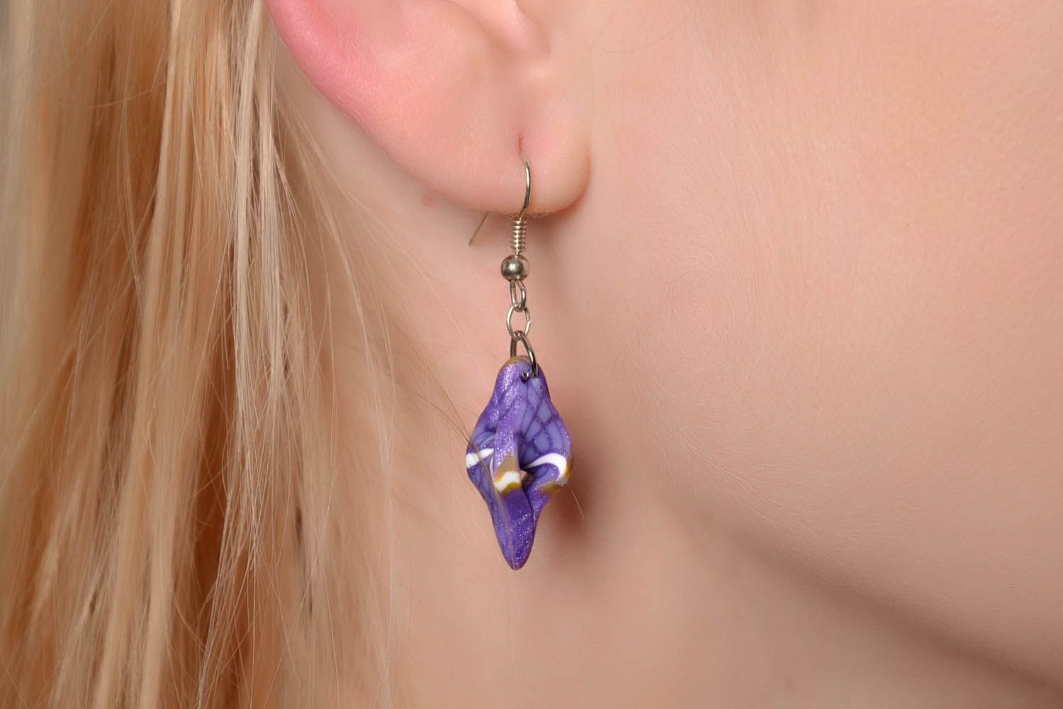 Violet earrings made of polymer clay photo 4