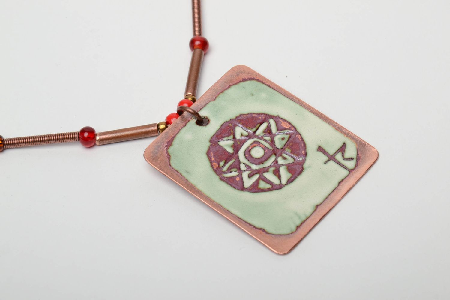 Ethnic enamel painted copper pendant photo 5
