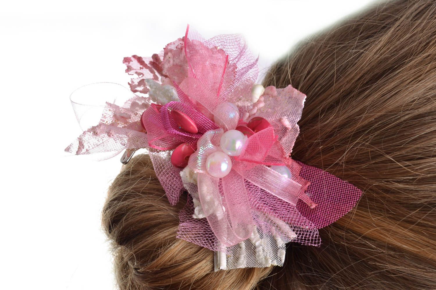 Stilvolle Stoff Blume für Haarspange oder für Brosche in Rosa handmade originell foto 1