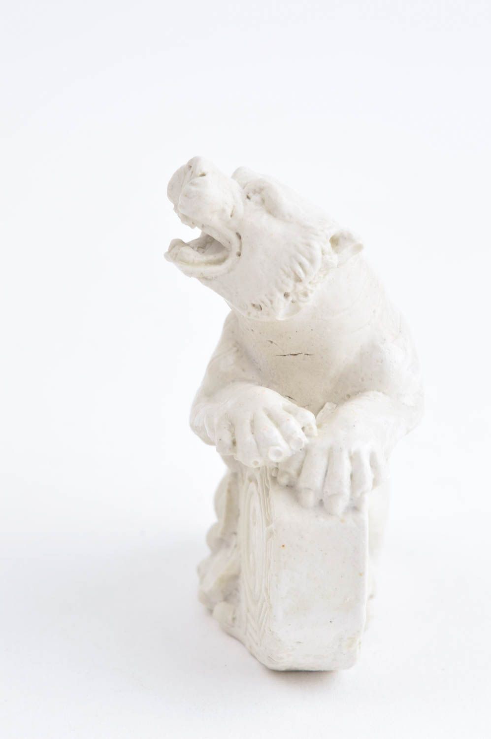 Statuette tigre faite main Figurine en plâtre blanche peinte Déco maison photo 3