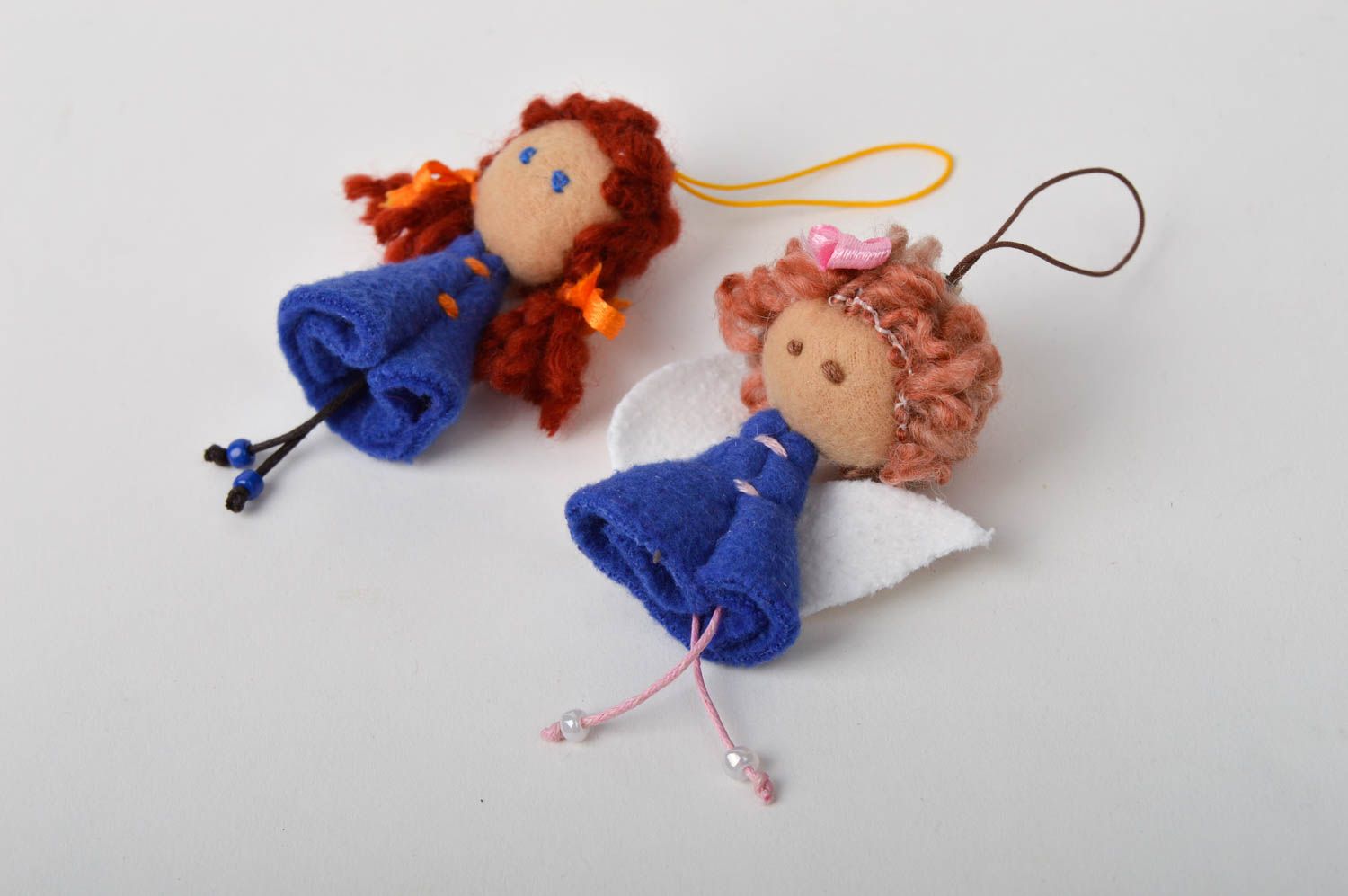 Handmade key chain unusual dolls gift ideas set of 2 items textile toys photo 1